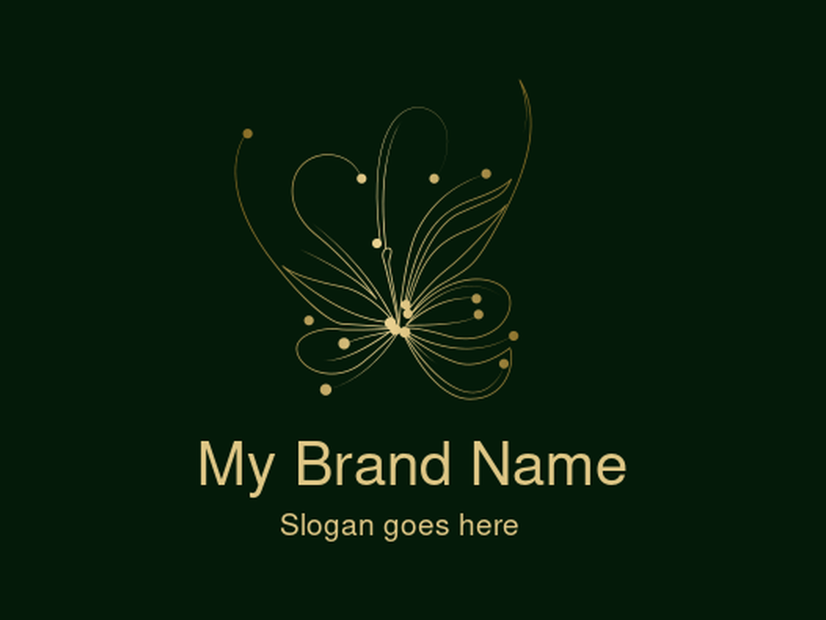 Elegant Golden Abstract Butterfly with Swirls and Dots Logo Design for Luxury Fashion Brands and High-End Jewelry Collections